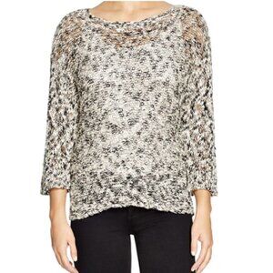 Eileen Fisher Slub Melange Bateau Neck Boxy Sweater in Natural and Black, Small